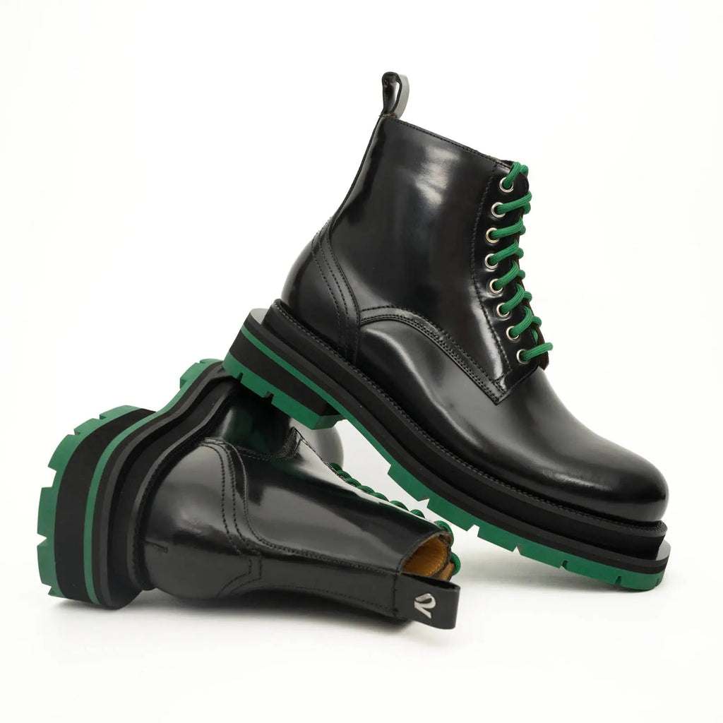 Black Lace-Up Boots with Green Sole DIVINCH