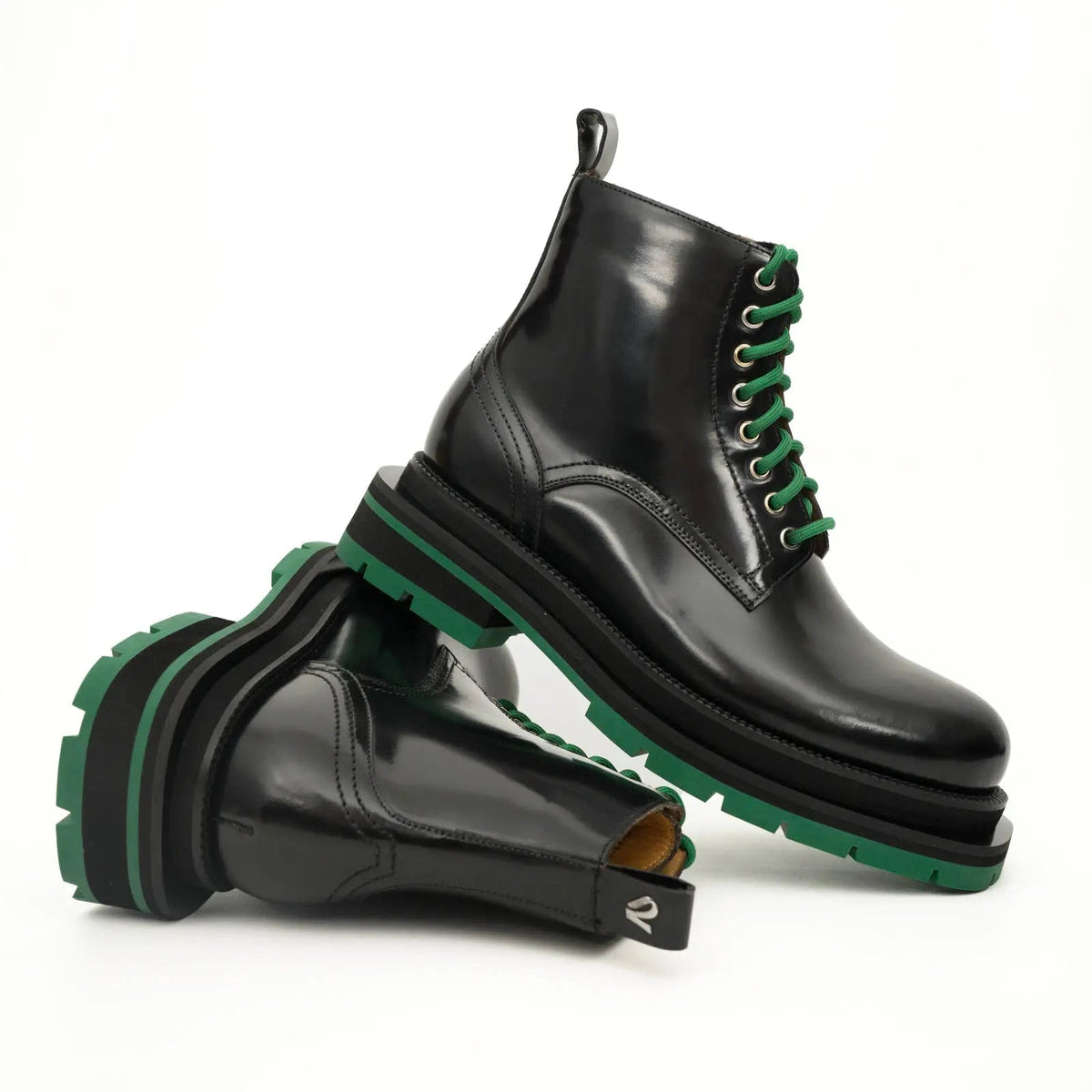 Black Lace-Up Boots with Green Sole DIVINCH