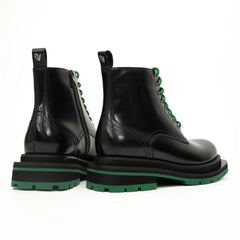 Black Lace-Up Boots with Green Sole DIVINCH