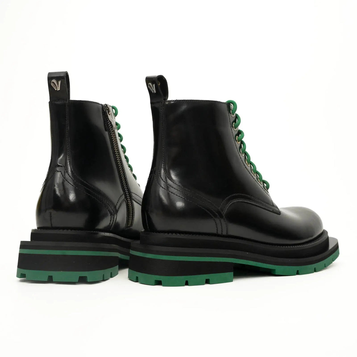 Black Lace-Up Boots with Green Sole DIVINCH
