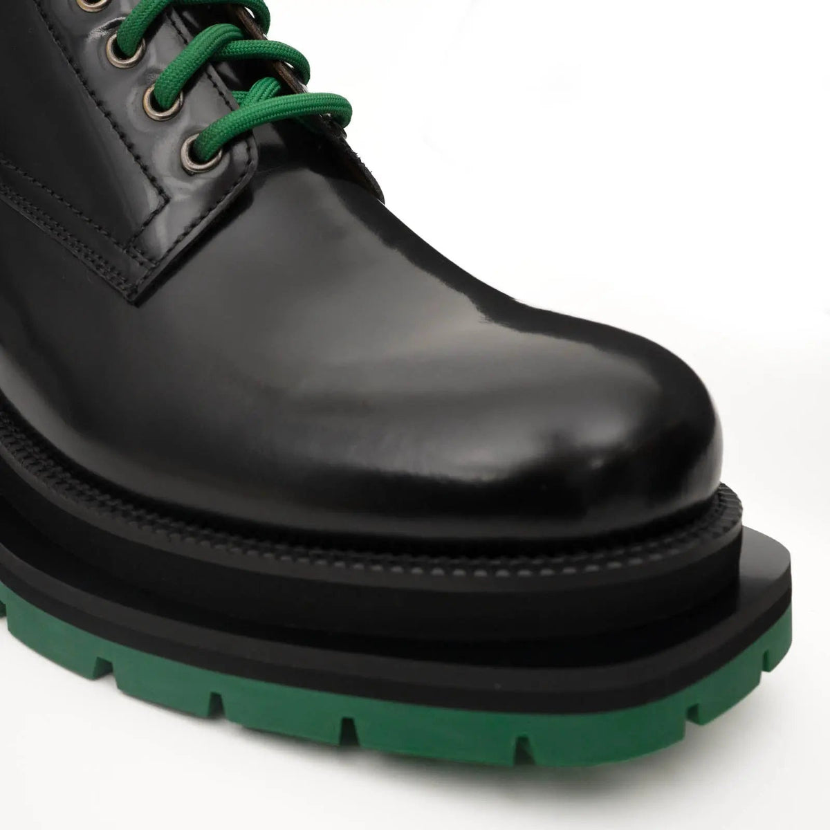 Black Lace-Up Boots with Green Sole DIVINCH