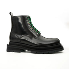 Black Leather Boots with Green Laces DIVINCH
