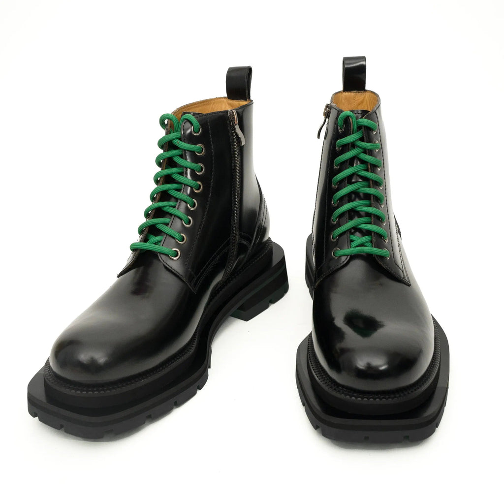 Black Leather Boots with Green Laces DIVINCH