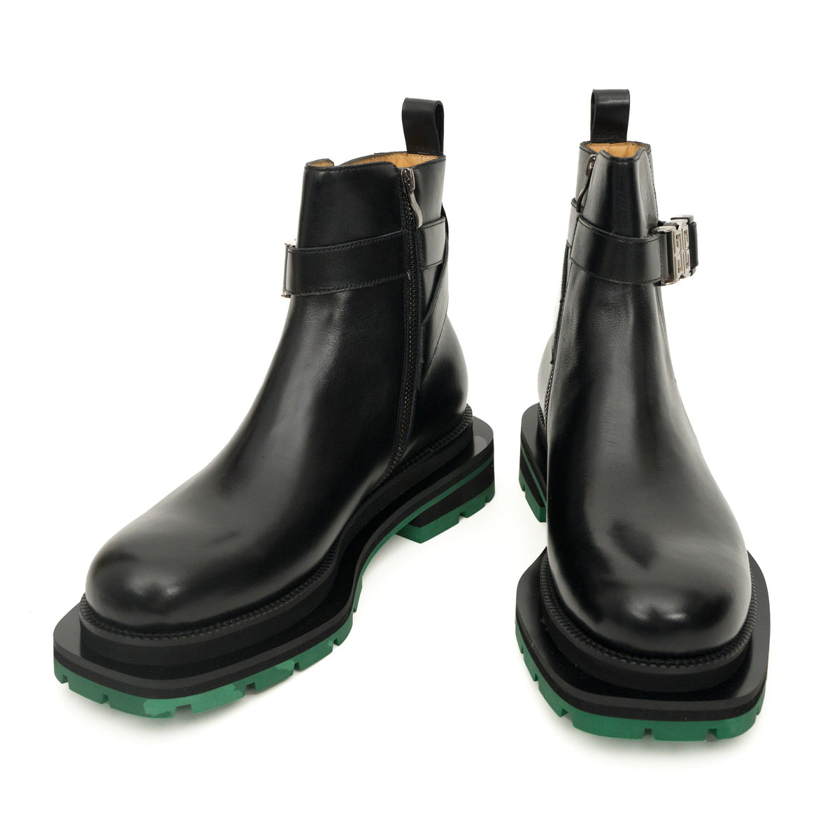 Black Glossy Platform Plain-Toe Buckle Ankle Boot DIVINCH