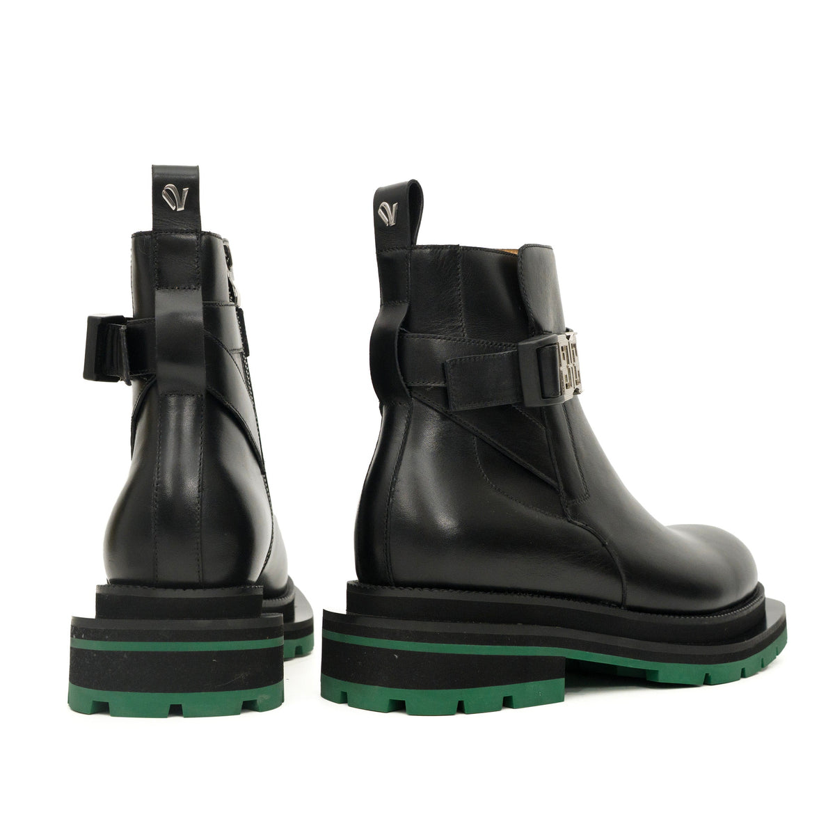 Black Glossy Platform Plain-Toe Buckle Ankle Boot DIVINCH