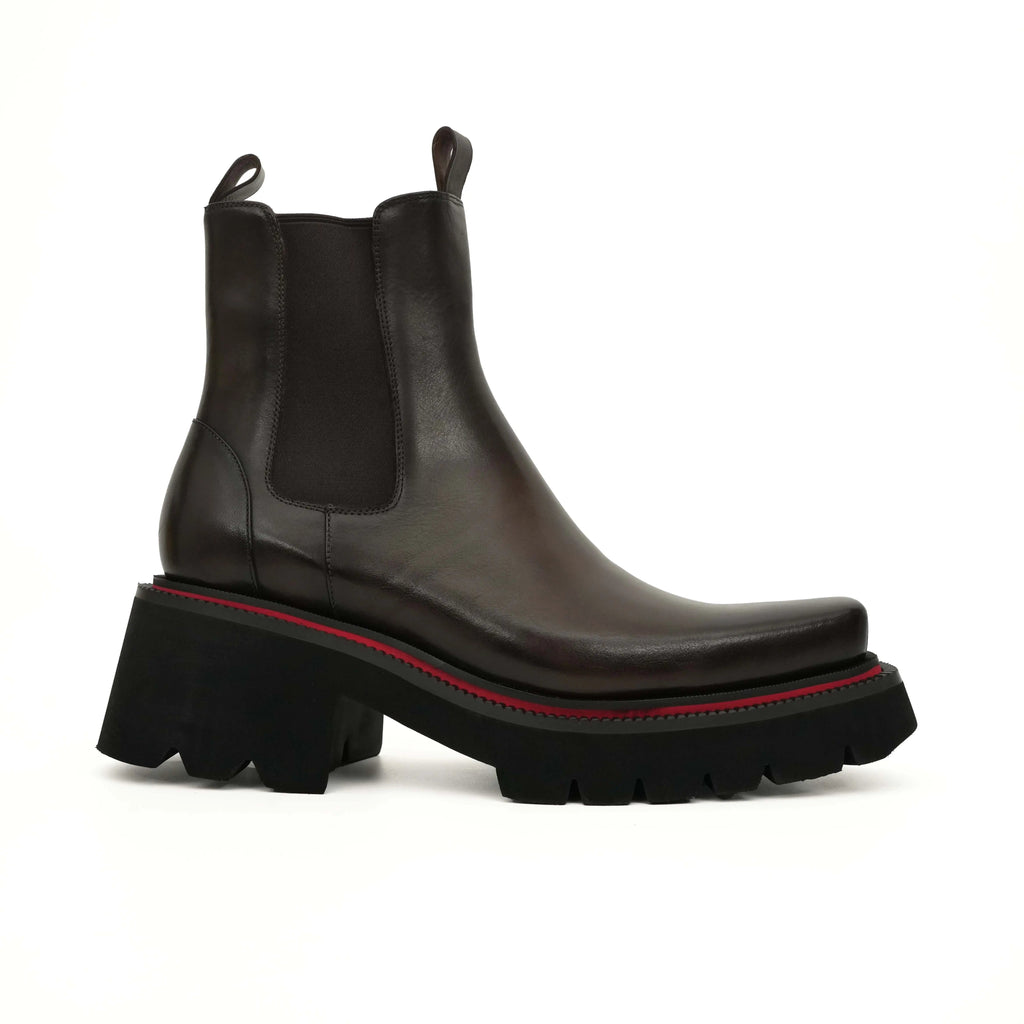 Black Leather Chelsea Lug Sole Boots DIVINCH