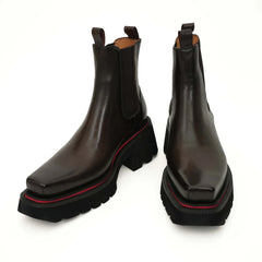 Black Leather Chelsea Lug Sole Boots DIVINCH
