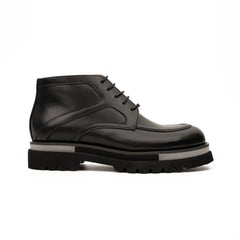 DIVINCH 6208B black leather lace-up ankle boots white background side view
