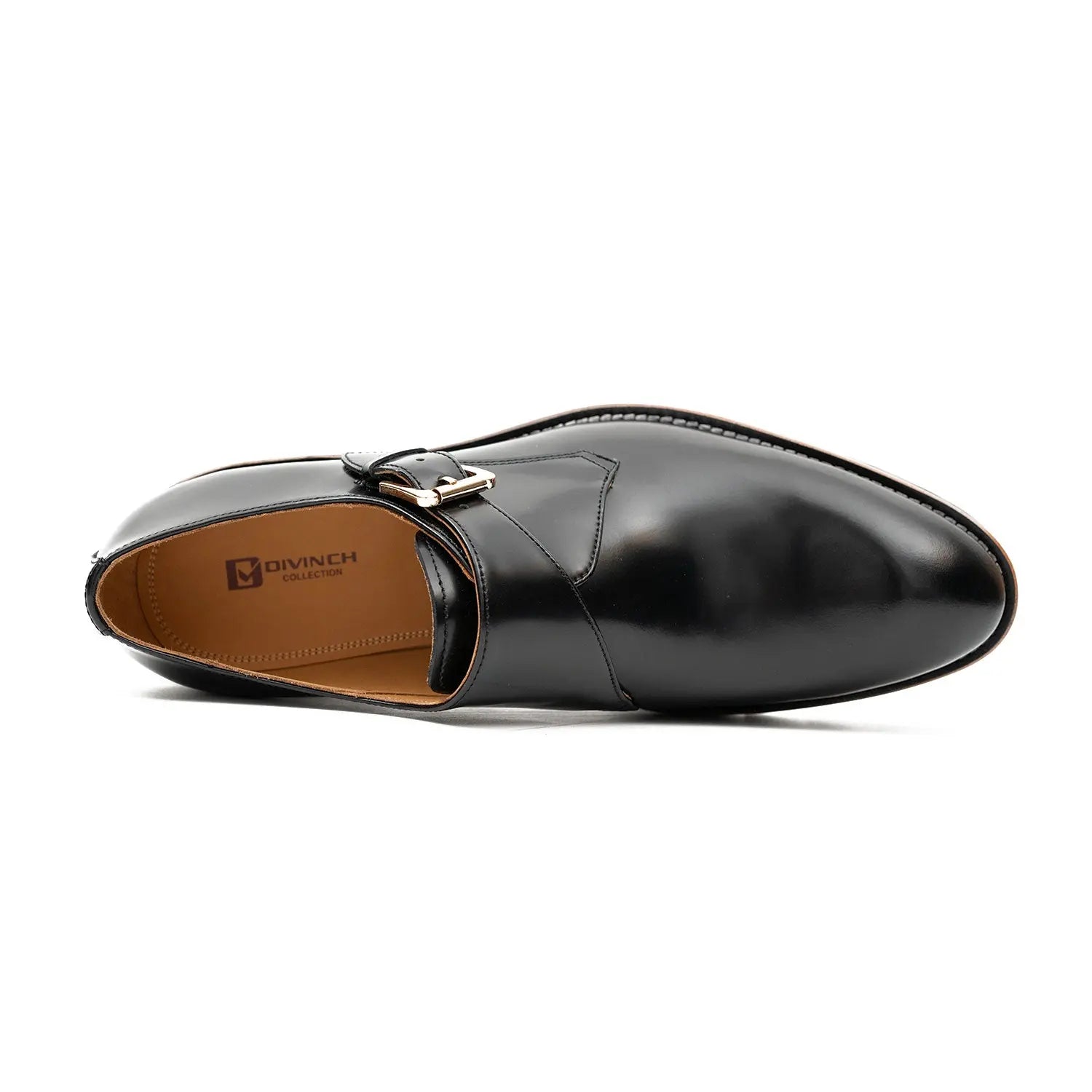Black Leather Monk Strap Shoes with Chunky Soles DIVINCH