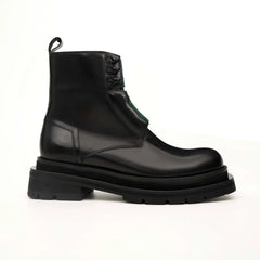 Black Leather Side-Zip Lug Sole Boots DIVINCH
