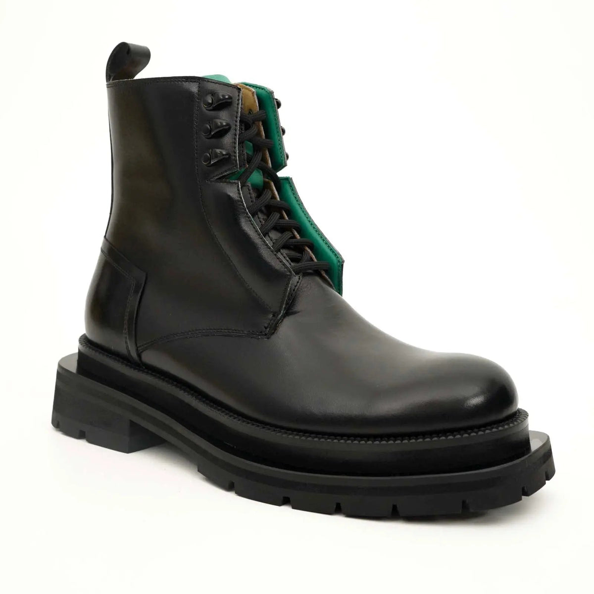 Black Leather Side-Zip Lug Sole Boots DIVINCH