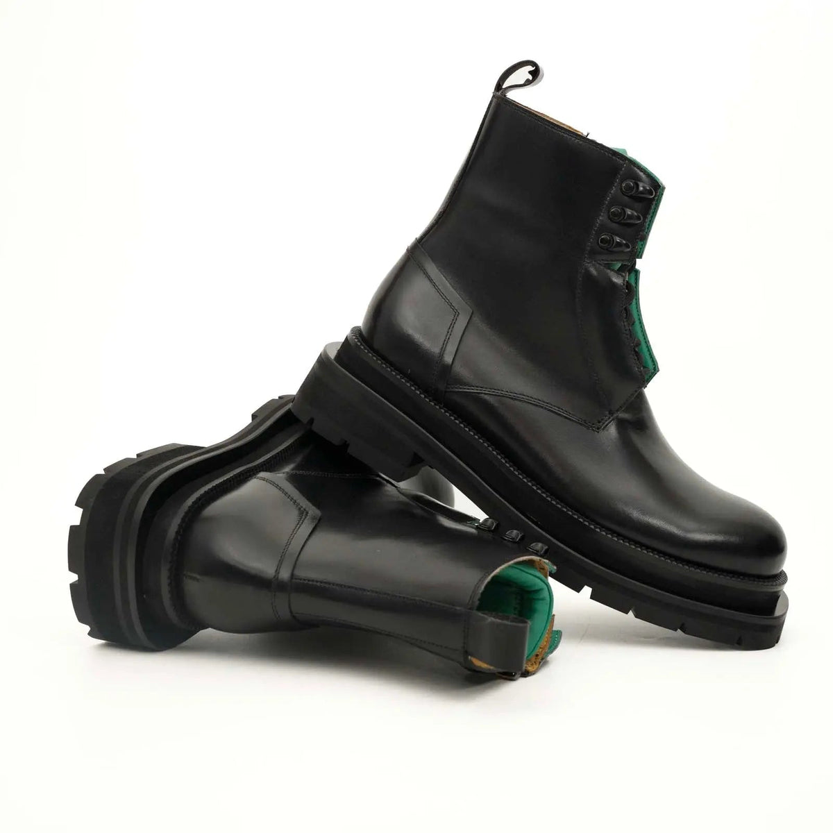 Black Leather Side-Zip Lug Sole Boots DIVINCH