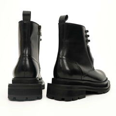 Black Leather Side-Zip Lug Sole Boots DIVINCH