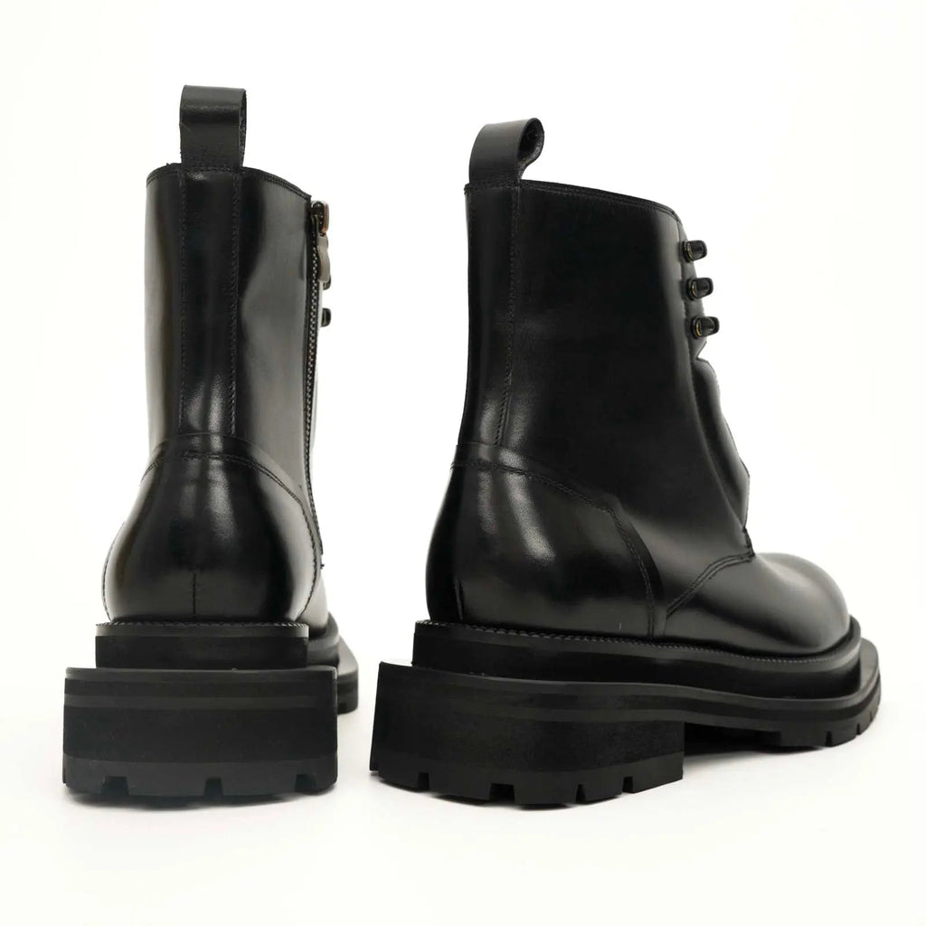 Black Leather Side-Zip Lug Sole Boots DIVINCH