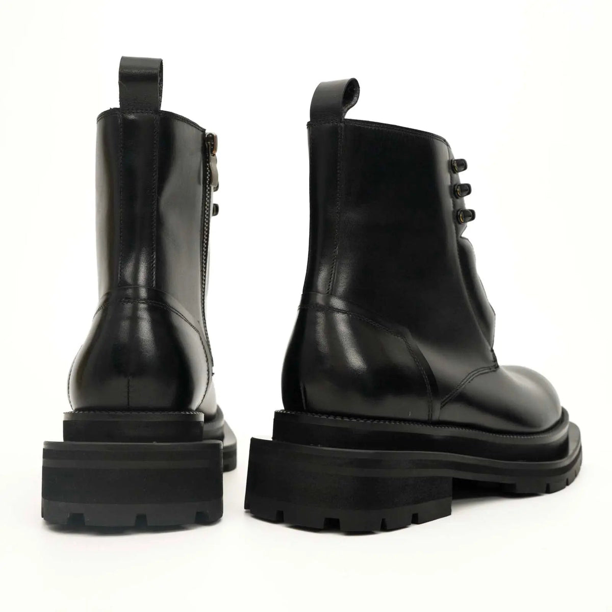 Black Leather Side-Zip Lug Sole Boots DIVINCH