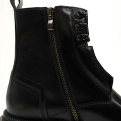 Black Leather Side-Zip Lug Sole Boots DIVINCH