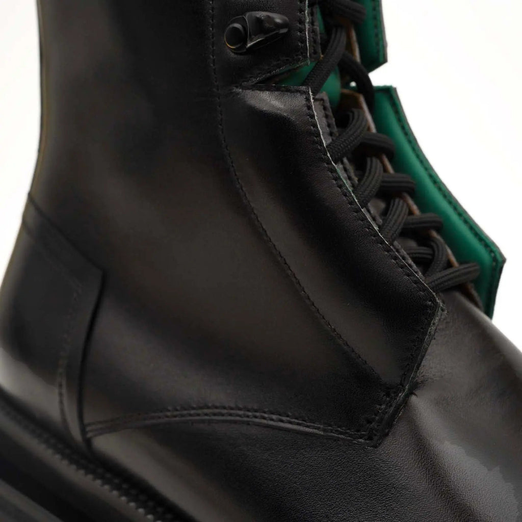 Black Leather Side-Zip Lug Sole Boots DIVINCH