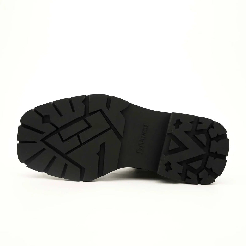 Black Leather Side-Zip Lug Sole Boots DIVINCH