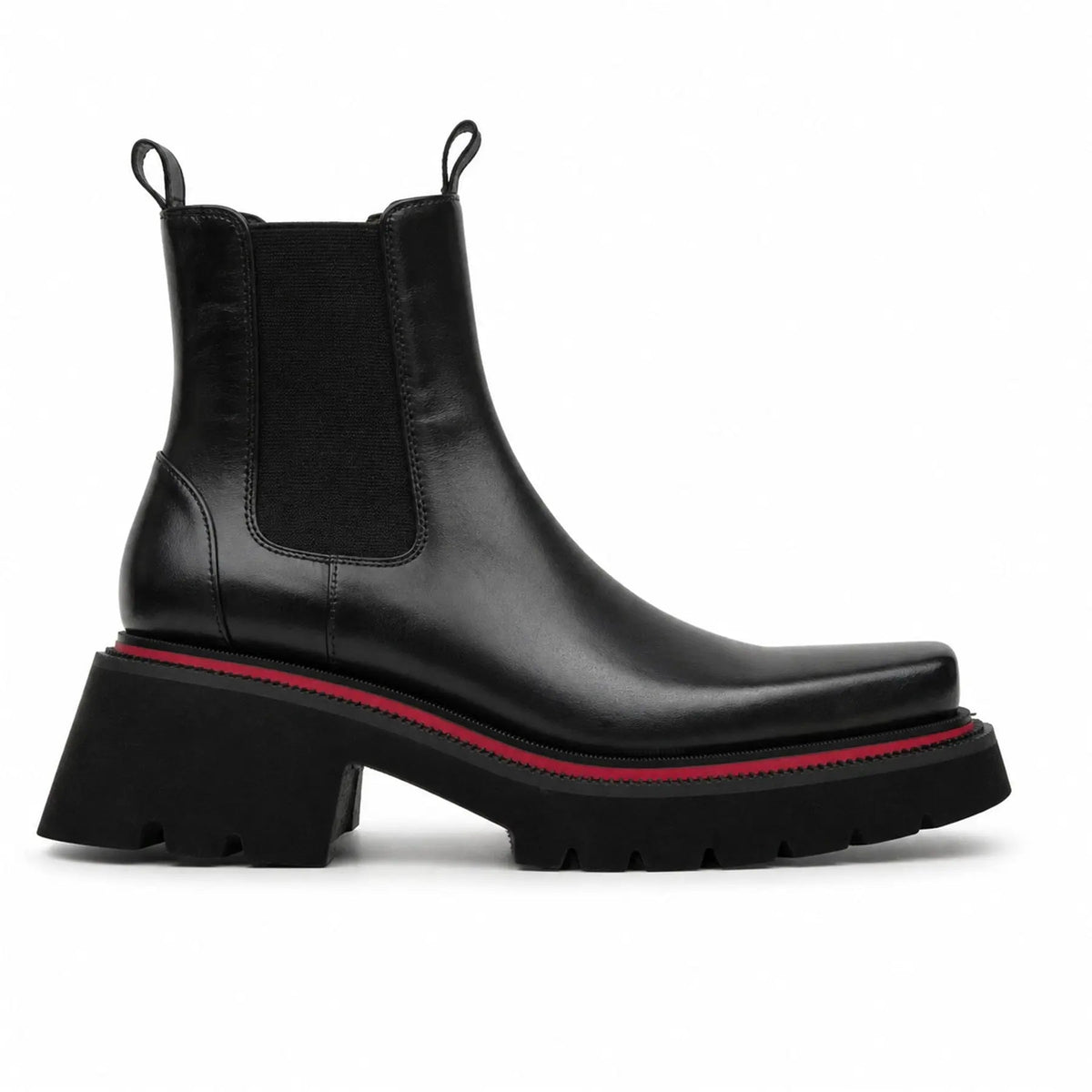 DIVINCH 5036B black lug sole Chelsea boots white background side view