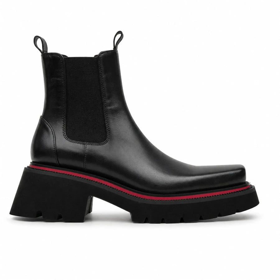 DIVINCH 5036B black lug sole Chelsea boots white background side view