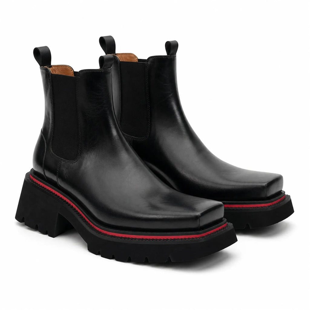 DIVINCH 5036B black lug sole Chelsea boots white background pair view
