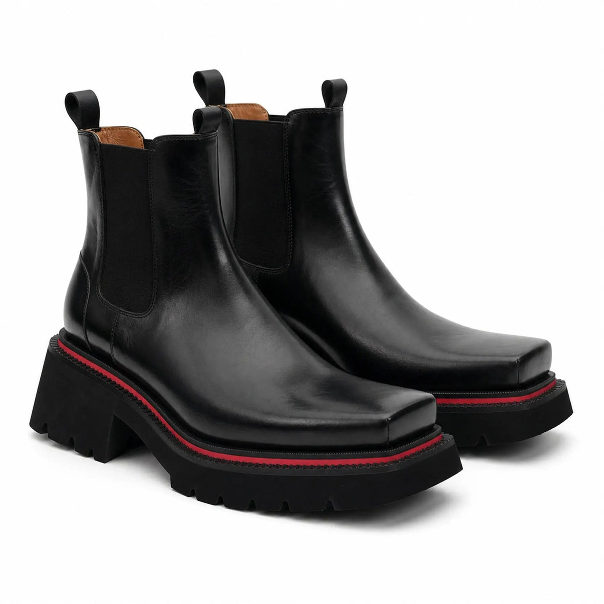 DIVINCH 5036B black lug sole Chelsea boots white background pair view