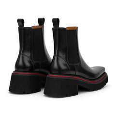 DIVINCH 5036B black lug sole Chelsea boots white background rear pair view