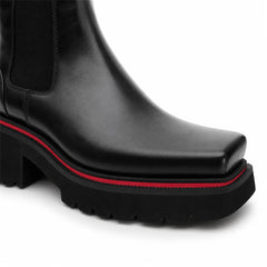 DIVINCH 5036B black lug sole Chelsea boots toe and sole detail