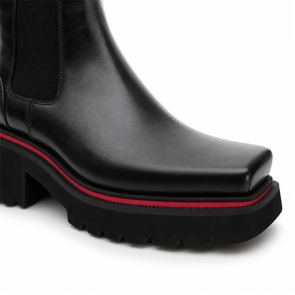 DIVINCH 5036B black lug sole Chelsea boots toe and sole detail