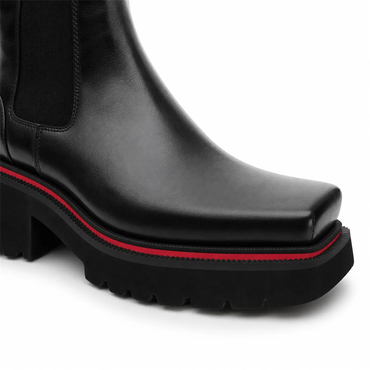 DIVINCH 5036B black lug sole Chelsea boots toe and sole detail
