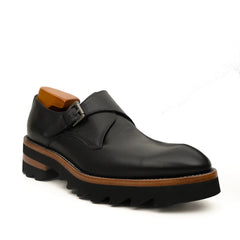 Black Lug Sole Monk Strap Shoes DIVINCH
