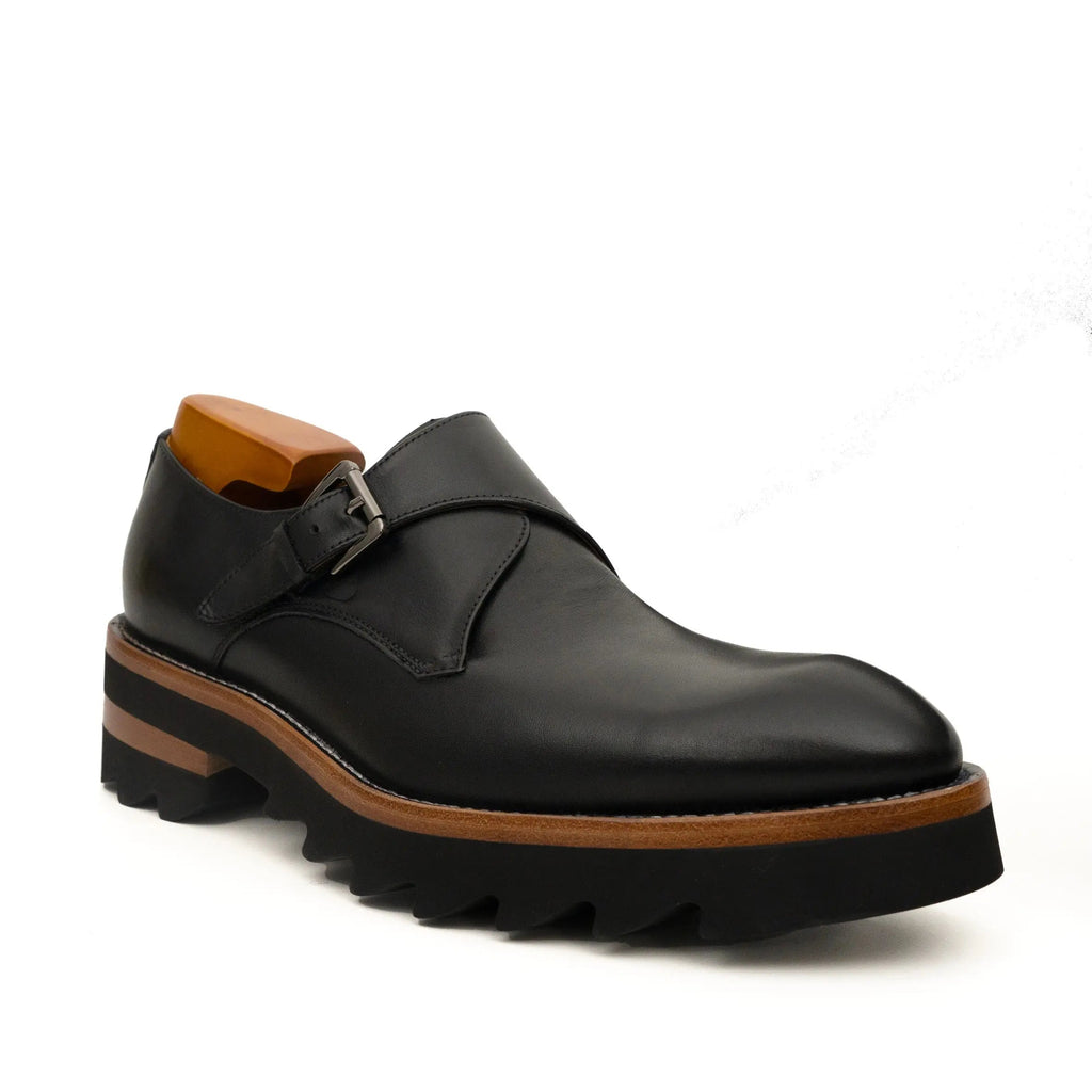 Black Lug Sole Monk Strap Shoes DIVINCH