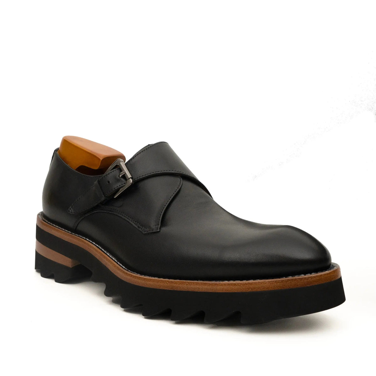 Black Lug Sole Monk Strap Shoes DIVINCH