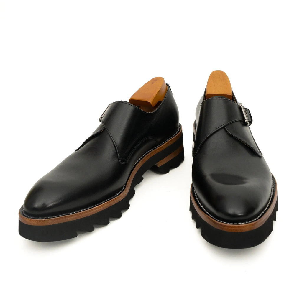 Black Lug Sole Monk Strap Shoes DIVINCH