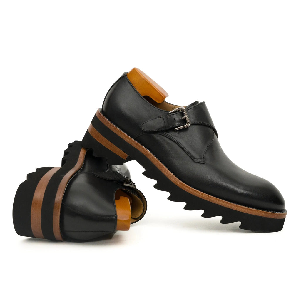 Black Lug Sole Monk Strap Shoes DIVINCH