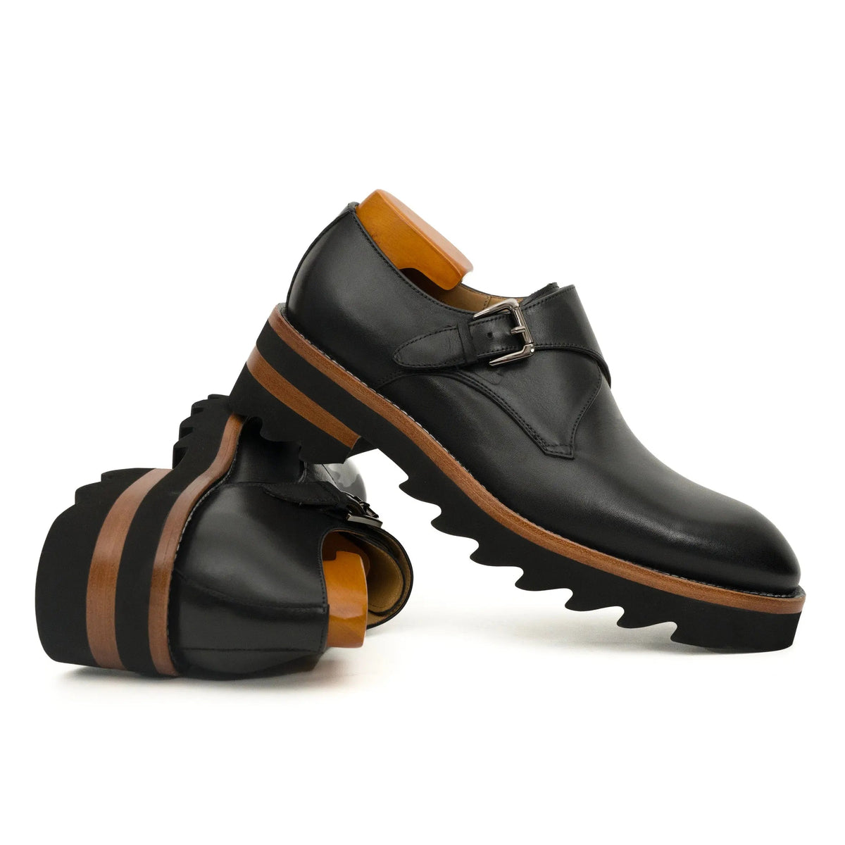 Black Lug Sole Monk Strap Shoes DIVINCH