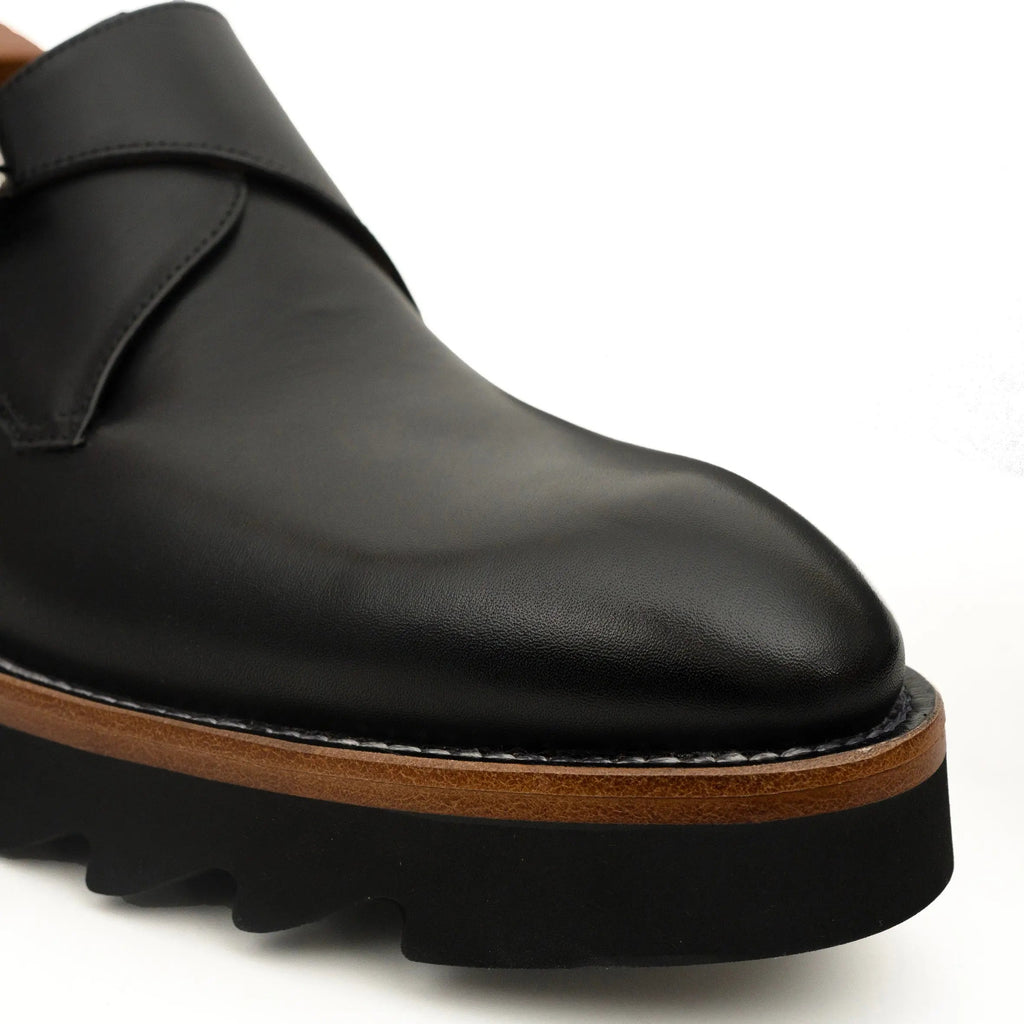 Black Lug Sole Monk Strap Shoes DIVINCH