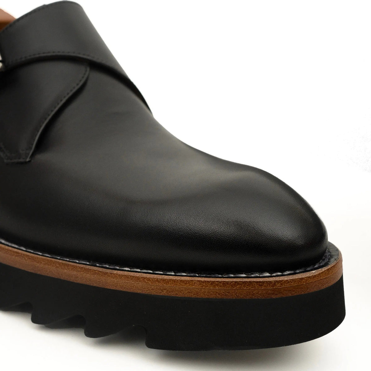 Black Lug Sole Monk Strap Shoes DIVINCH
