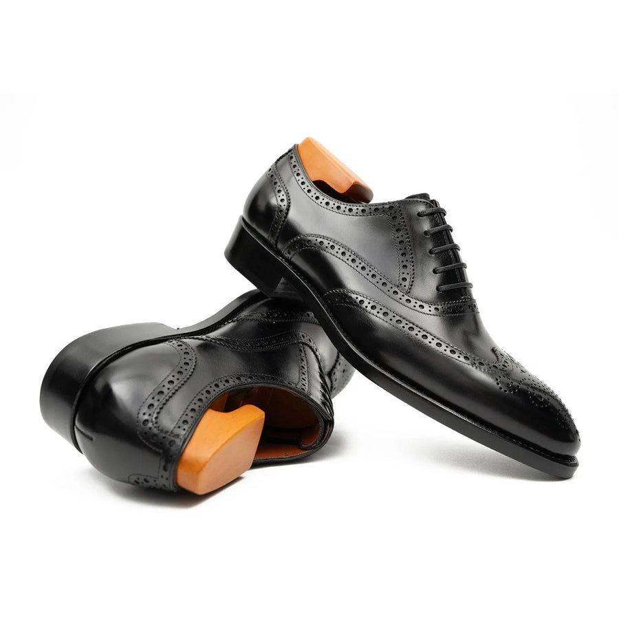 Black Men's Goodyear Welted Brogue Leather Shoes Divinch