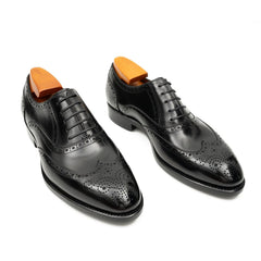 Black Men's Goodyear Welted Brogue Leather Shoes Divinch