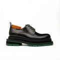 DIVINCH 8222KB-L black derby shoe side profile with green laces and green lug sole