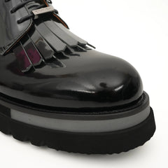 Black Patent Fringe Lug Sole Boots DIVINCH