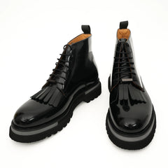 Black Patent Fringe Lug Sole Boots DIVINCH