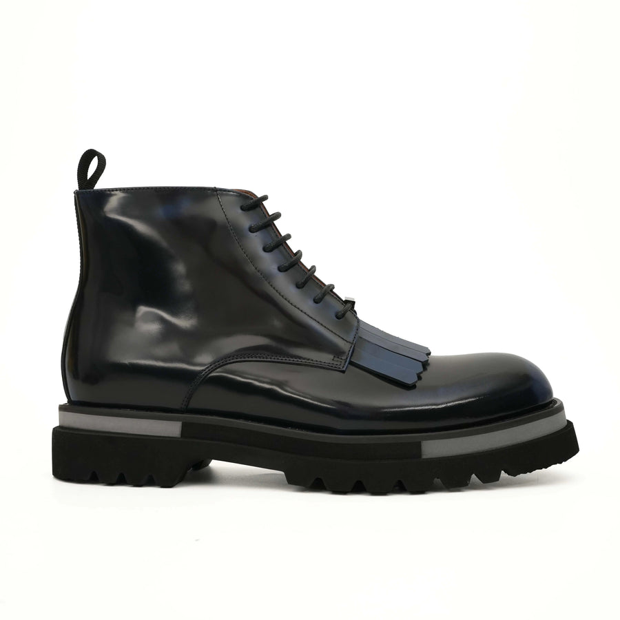 Black Patent Leather Lace-Up Boots DIVINCH