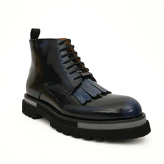 Black Patent Leather Lace-Up Boots DIVINCH