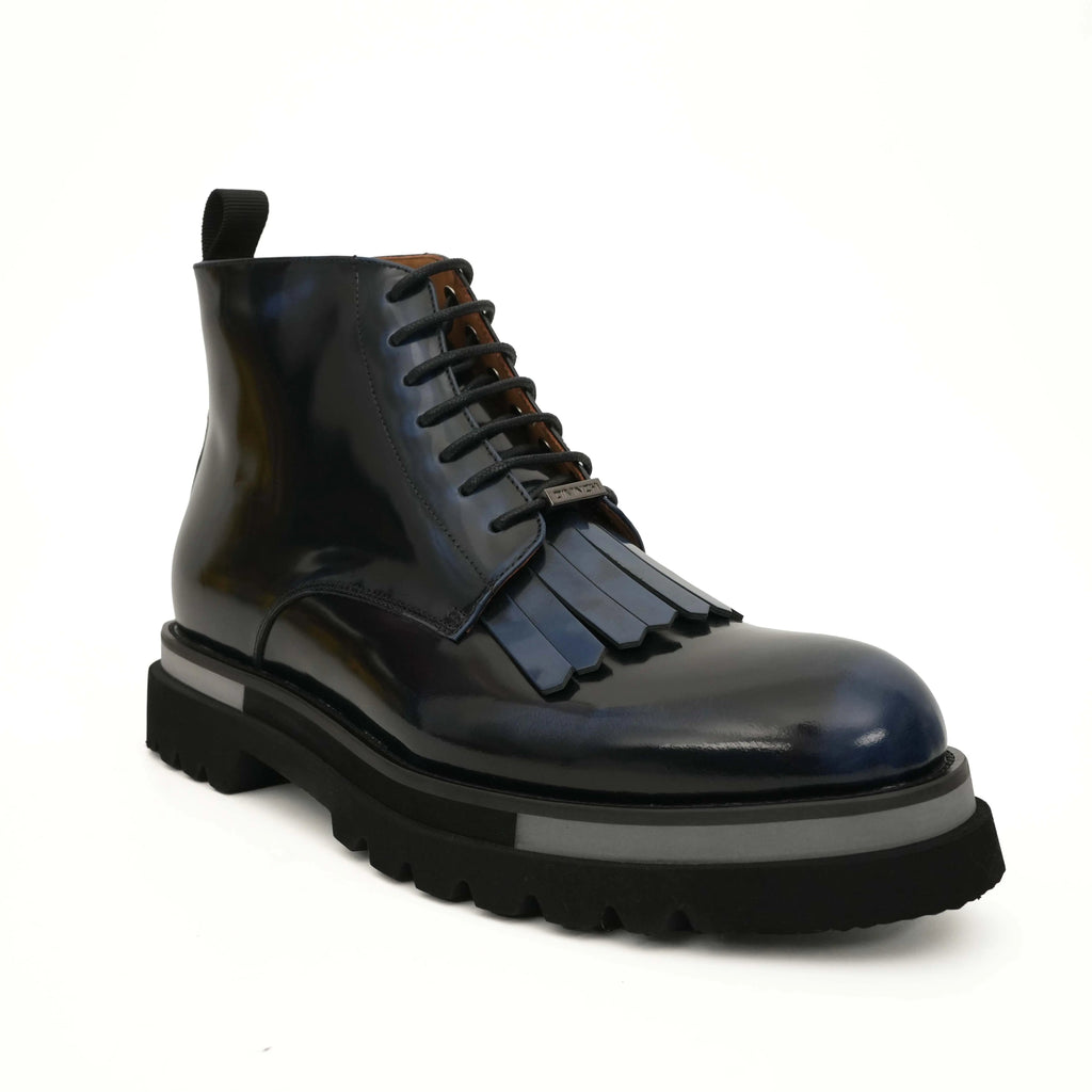 Black Patent Leather Lace-Up Boots DIVINCH