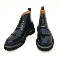 Black Patent Leather Lace-Up Boots DIVINCH