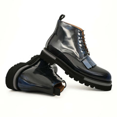 Black Patent Leather Lace-Up Boots DIVINCH