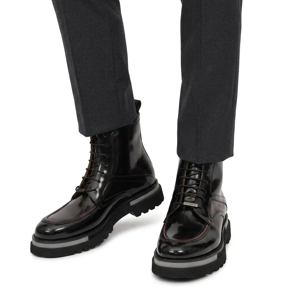 Black Patent Leather Lug Sole Boots DIVINCH