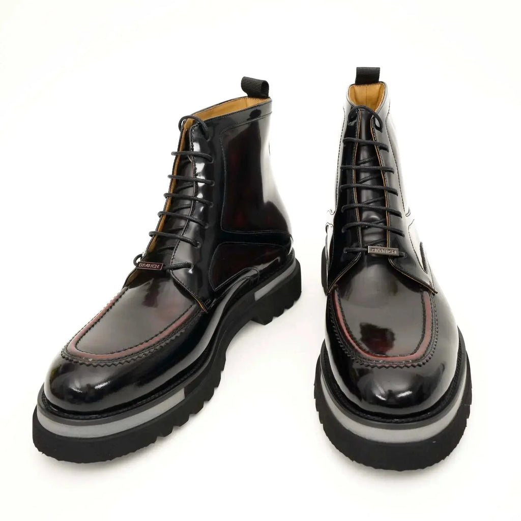 Black Patent Leather Lug Sole Boots DIVINCH